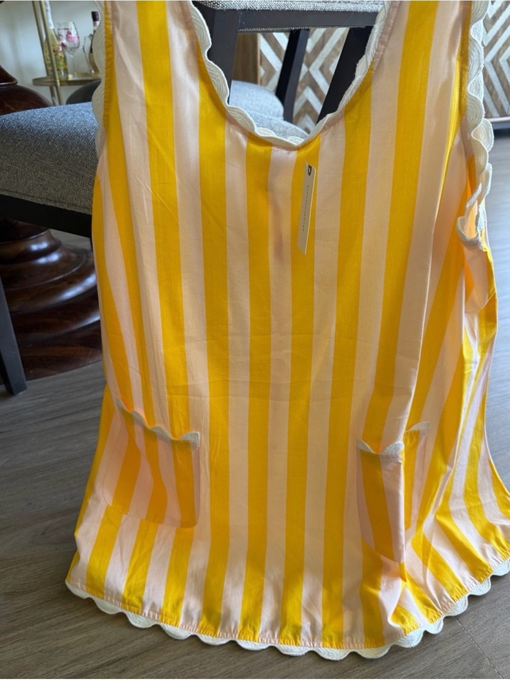 Anthropologie Yellow and White Striped Scalloped Tank Dress - Picture 4 of 5